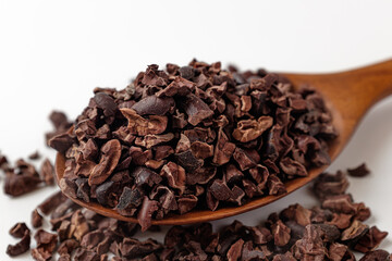 cacao nibs on a white background