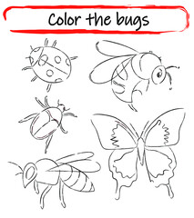 Coloring book for children with beetles. Vector illustration.