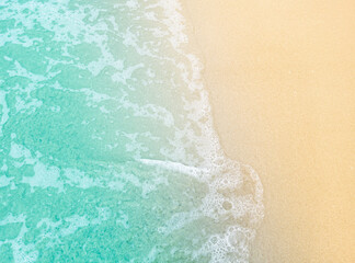 Wave bay beach with blue soft water, beautiful sandy beach and soft blue sea waves,blue sea water with brown sandy beach, Soft blue sea waves on a clean sandy becah