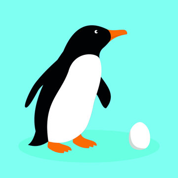 The penguin stands on its paws near the egg