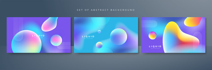 Set of colorful vivid vibrant gradient liquid fluid abstract background - obrazy, fototapety, plakaty