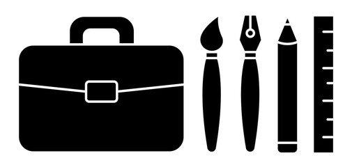 Fototapeta premium Briefcase and Art Tools Flat Icons. Stock Vector