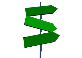 Pillar with empty boards of green color showing directions for tourists with cartoon effect.3d render illustration.