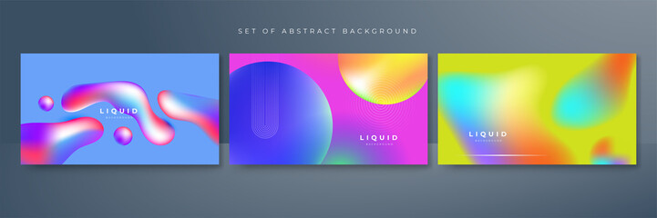 Set of colorful vivid vibrant gradient liquid fluid abstract background