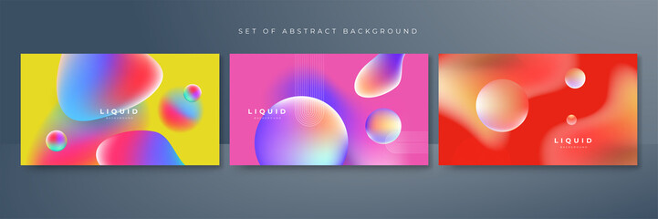 Set of colorful vivid vibrant gradient liquid fluid abstract background