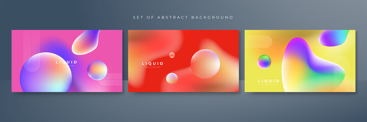 Set of colorful vivid vibrant gradient liquid fluid abstract background
