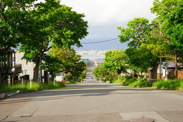 Fototapeta premium Saiwai Zaka Slope in Hakodate, Hokkaido, Japan - 日本 北海道 函館 幸坂 