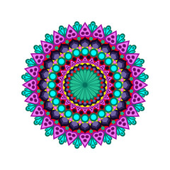 Ethnic Mandala With Colorful Ornament And Heart Shapes