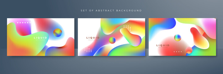 Set of colorful vivid vibrant gradient liquid fluid abstract background