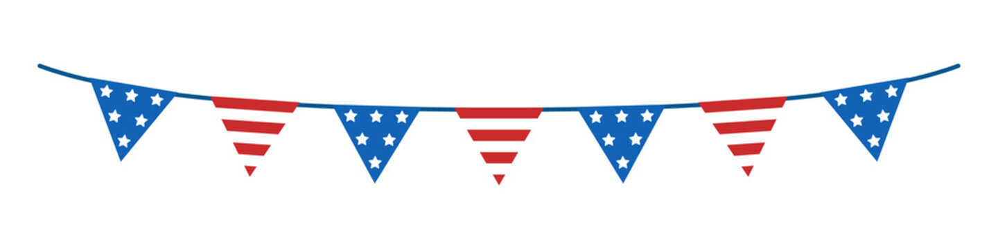 Vector USA garland of flags. Independence day bunting clipart. Triangles. Flag with stars and striped flag.