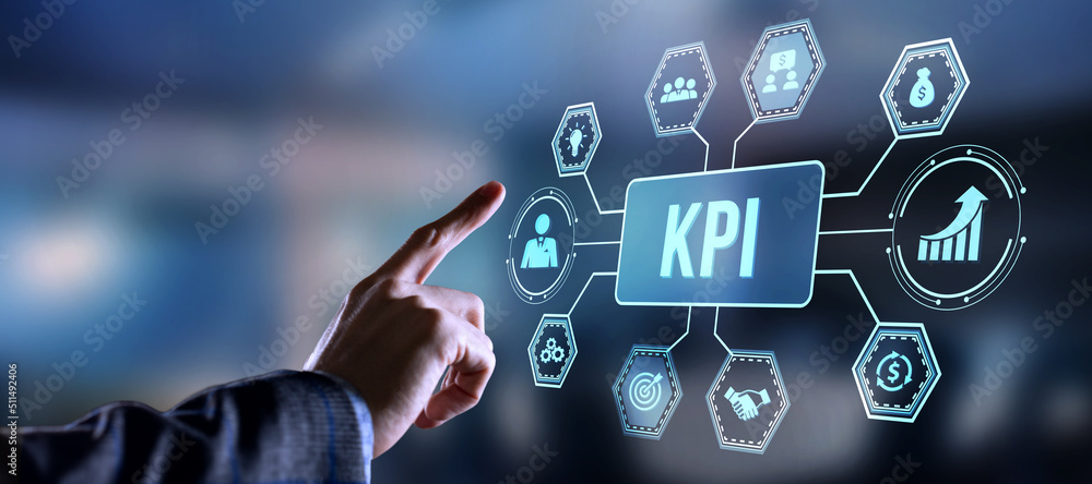 Poster internet, business, technology and network concept. kpi key performance indicator for business conce