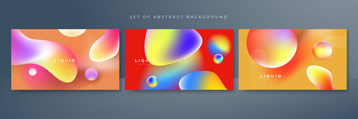 Set of colorful vivid vibrant gradient liquid fluid abstract background