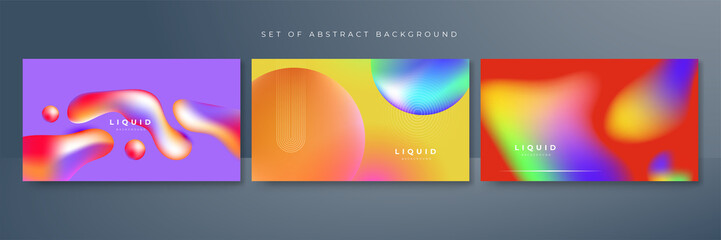 Set of colorful vivid vibrant gradient liquid fluid abstract background