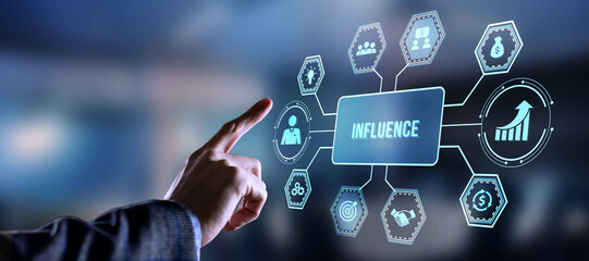 Internet, business, Technology and network concept. Influencer marketing concept. Virtual button.