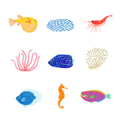 Summer set with underwater life illustrations - 511492608