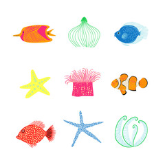 Summer set with underwater life illustrations - 511492649