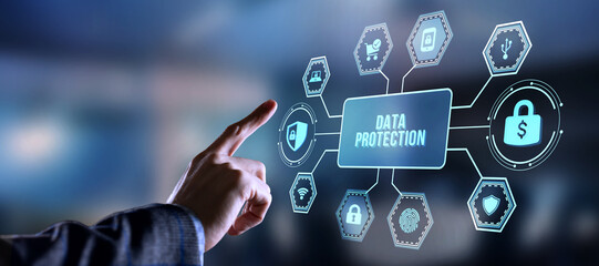 Internet, business, Technology and network concept. Cyber security data protection business technology privacy concept. Virtual button.