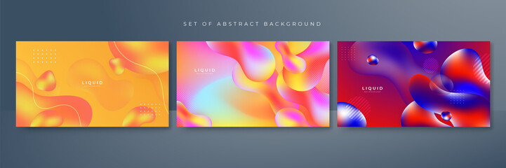 Set of colorful vivid vibrant gradient liquid fluid abstract background