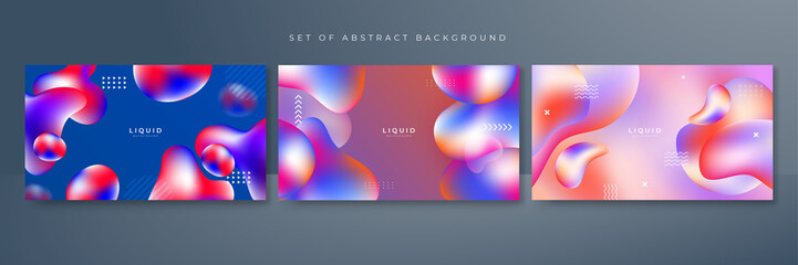 Set of colorful vivid vibrant gradient liquid fluid abstract background