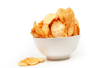Chips, crisps snack isolated on white