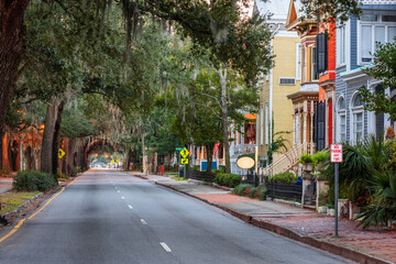 Savannah, Georgia, USA streets around Forsyth Park.