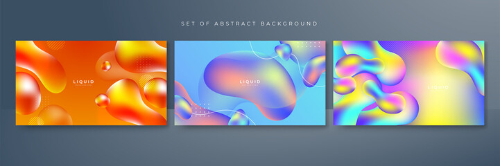 Set of colorful vivid vibrant gradient liquid fluid abstract background