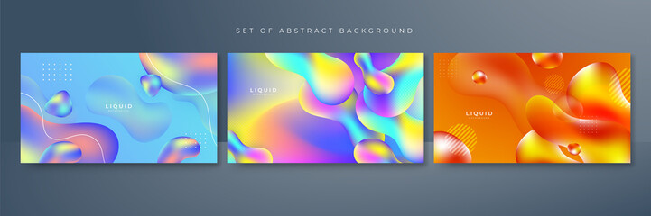 Set of colorful vivid vibrant gradient liquid fluid abstract background