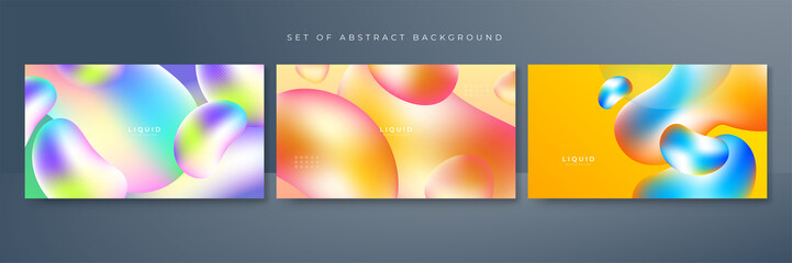 Set of colorful vivid vibrant gradient liquid fluid abstract background