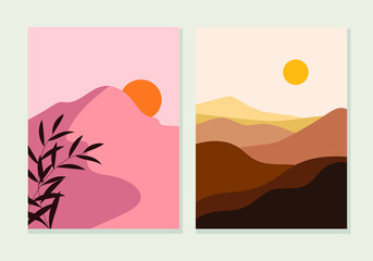 A set of mountain landscape vector illustration nature background.