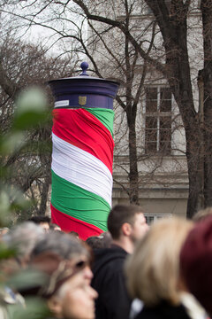 Hungarians celebrating 15 th of March, in front of the Parliament 