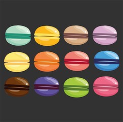 appetizing and delicious macaroons. various colors. sweets set
