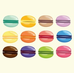 appetizing and delicious macaroons. various colors. sweets set