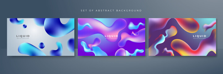 Set of colorful vivid vibrant gradient liquid fluid abstract background