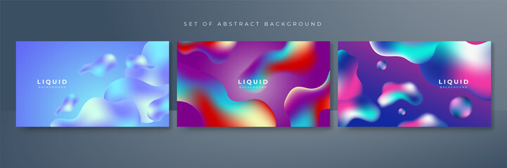 Set of colorful vivid vibrant gradient liquid fluid abstract background