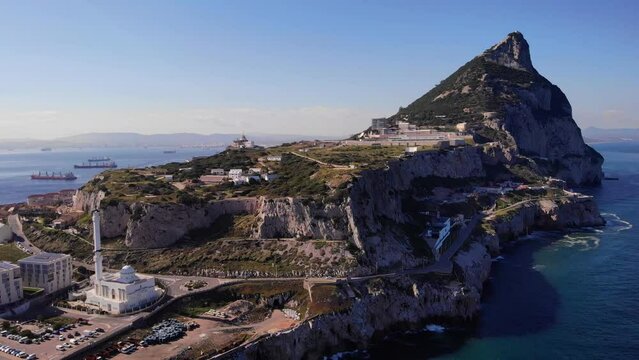 Aerial View Of King Fahad bin Abdulaziz Al-Saud Mosque At Europa Point In Gibraltar.