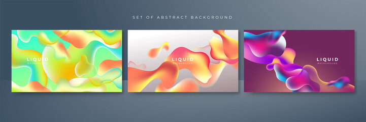 Set of colorful vivid vibrant gradient liquid fluid abstract background
