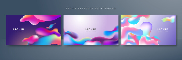 Set of colorful vivid vibrant gradient liquid fluid abstract background