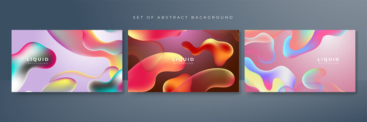 Set of colorful vivid vibrant gradient liquid fluid abstract background
