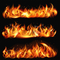 Isolated Realistic Flame Fire Icon Set
