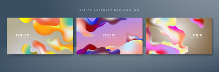 Naklejka na ściany i meble Set of colorful vivid vibrant gradient liquid fluid abstract background