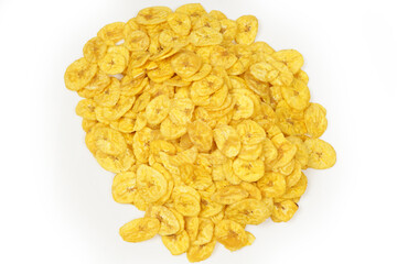 Banana chips are dried, generally crispy slices of bananas. They can be covered with sugar or honey and have a sweet taste in banana wafers