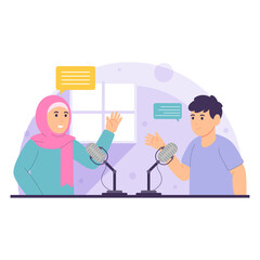 Podcast interview flat design illustration background