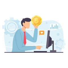 Cryptocurrency and blockchain technology digital money investment and trading bitcoin concept illustrations