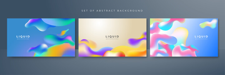 Set of colorful vivid vibrant gradient liquid fluid abstract background