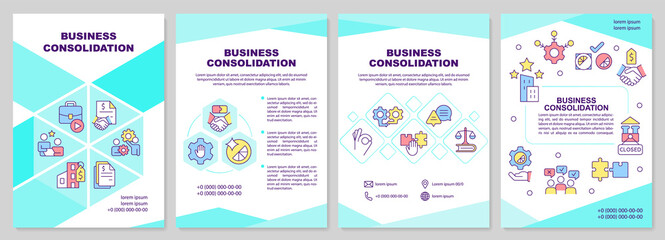 Fototapeta na wymiar Business consolidation mint brochure template. Marketing. Leaflet design with linear icons. Editable 4 vector layouts for presentation, annual reports. Arial-Black, Myriad Pro-Regular fonts used