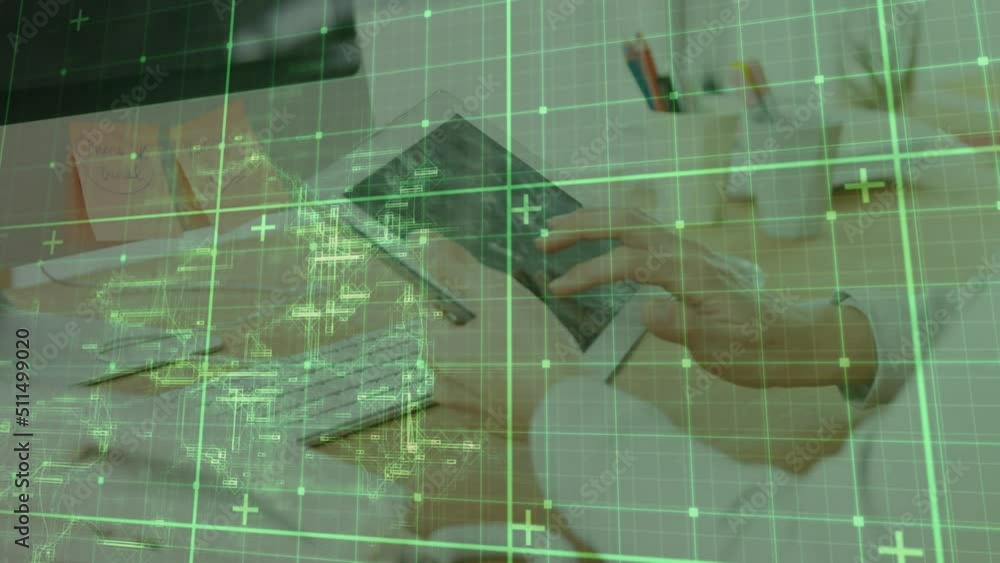 Aufkleber animation of data processing on digital screen over caucasian senior man working in office