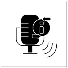 Podcast glyph icon.Episodic series of spoken word, digital audio files. Audio discussion recording.Information space.New media concept.Filled flat sign. Isolated silhouette vector illustration