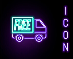 Glowing neon line Free delivery service icon isolated on black background. Free shipping. 24 hour and fast delivery. Colorful outline concept. Vector