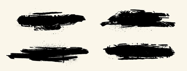 Hand drawn black texture Brush stroke set. Vector Isolated Ink elements