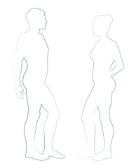 Fototapeta premium Male and female stands sideways. Vector drawing